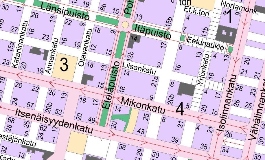 Karttakuva liikennevalojen tulopaikasta