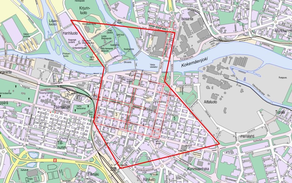 Kartta katuvalojen sammutuksen vaikutusalueesta