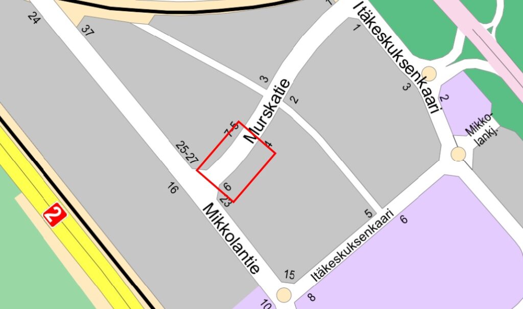 Karttakuva tietyötä koskevasta alueesta