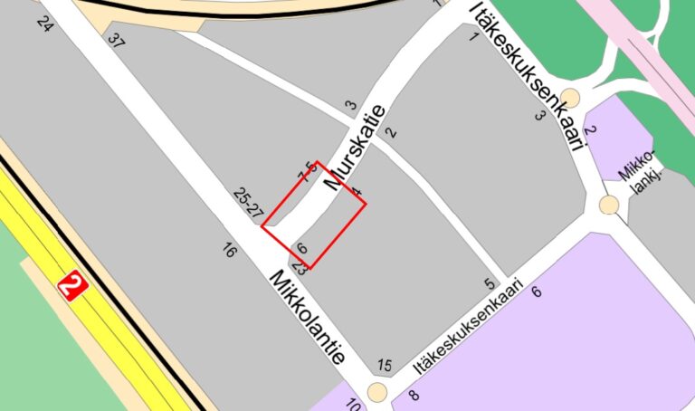 Karttakuva tietyötä koskevasta alueesta