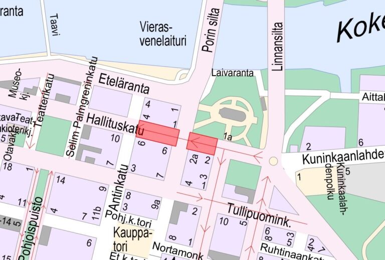 Karttakuva Yrjönkadun ja Hallituskadun työmaasta