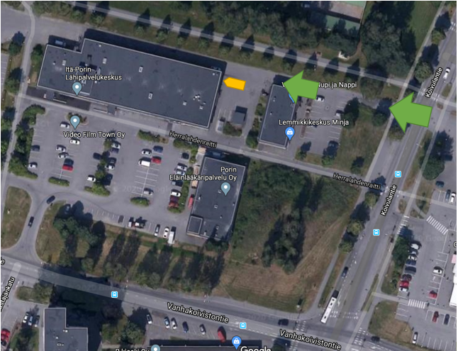 Kartta ja ajo-ohje koronaviruksen drive-in näyttöönottopisteelle