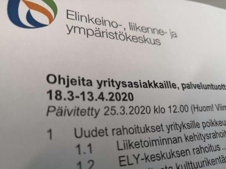 Kuva Ely-keskuksen ohjeesta yrityksille korona-aikana