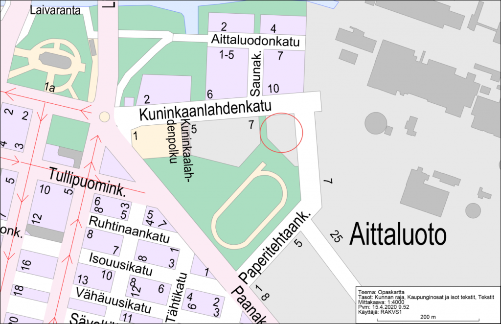 Karttakuva Herralahden urheilukentän alueesta