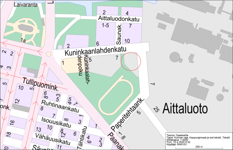 Karttakuva Herralahden urheilukentän alueesta