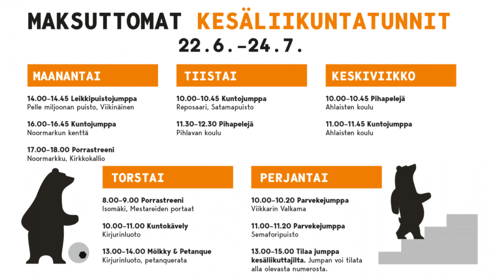 Maksuttomat kesäliikuntatunnit-lukujärjestys