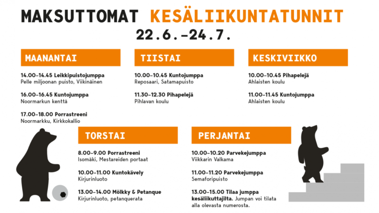 Maksuttomat kesäliikuntatunnit-lukujärjestys