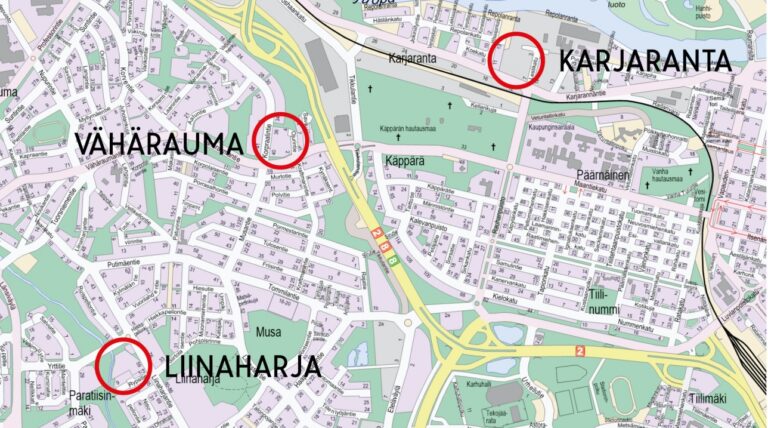 Nähtävänä olevat kaavat, sijainti kartalla.
