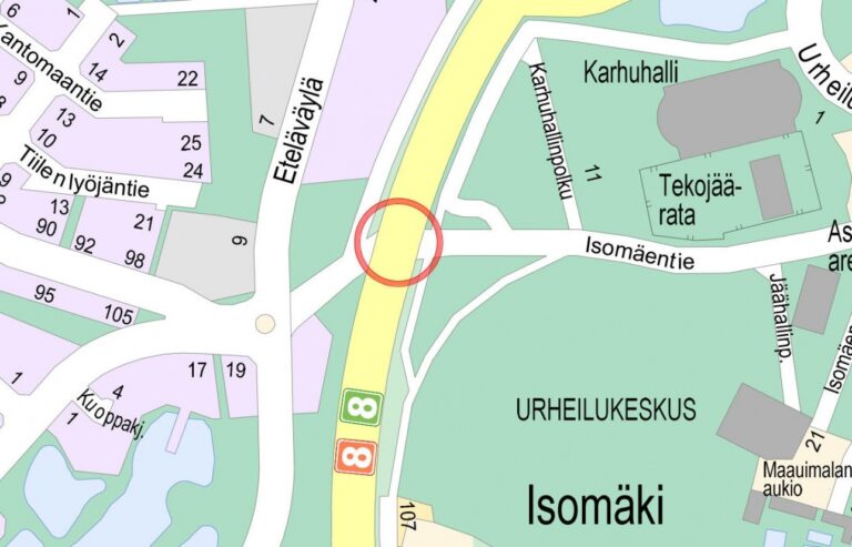 karttakuva isomäen alueen työmaan sijainnista