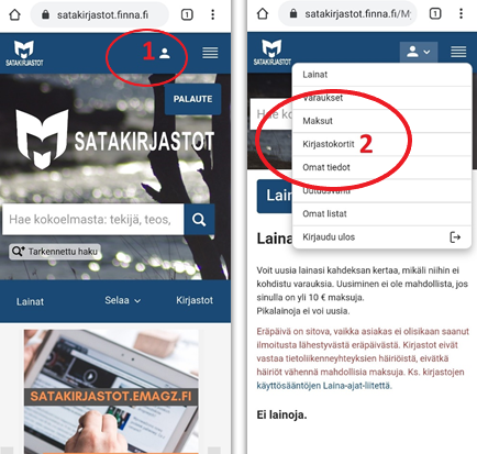 Näkymä mobiilikortin käyttöönotosta verkkokirjastossa