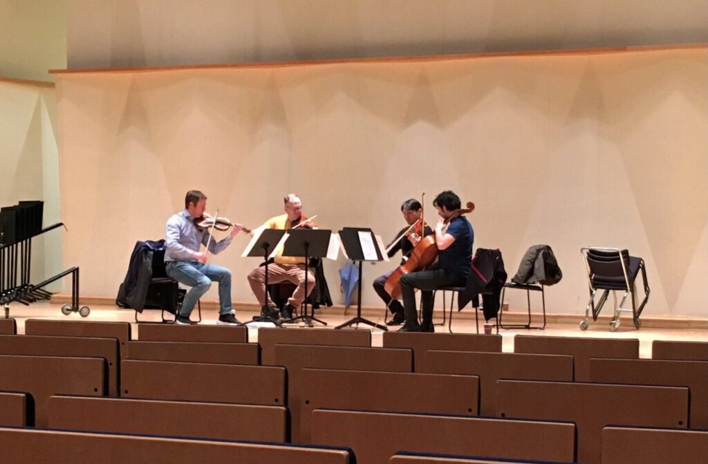 Pori Sinfoniettan Palmgren-kvartetin konserttiharjoitus Promenadisalissa.