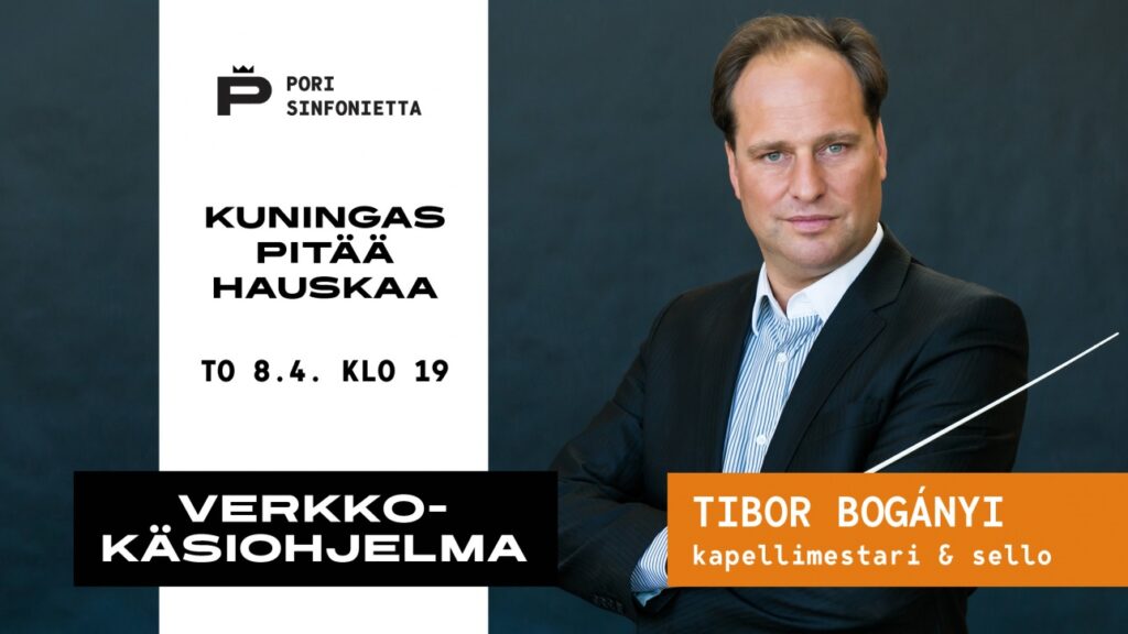 Kuningas pitää hauskaa -verkkokäsiohjelman kuvituksessa ylikapellimestari Tibor Bogányi.