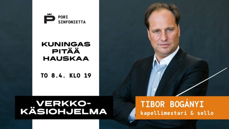 Kuningas pitää hauskaa -verkkokäsiohjelman kuvituksessa ylikapellimestari Tibor Bogányi.