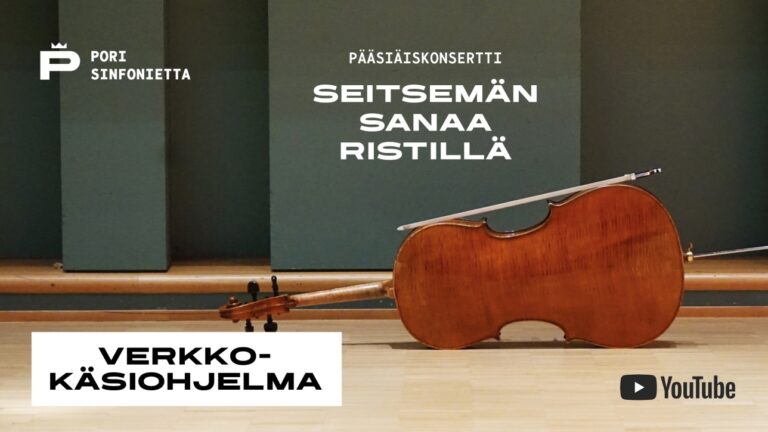 Seitsemän sanaa ristillä -verkkokäsiohjelman kuvituksessa sello maassa Promenadisalin lavalla.