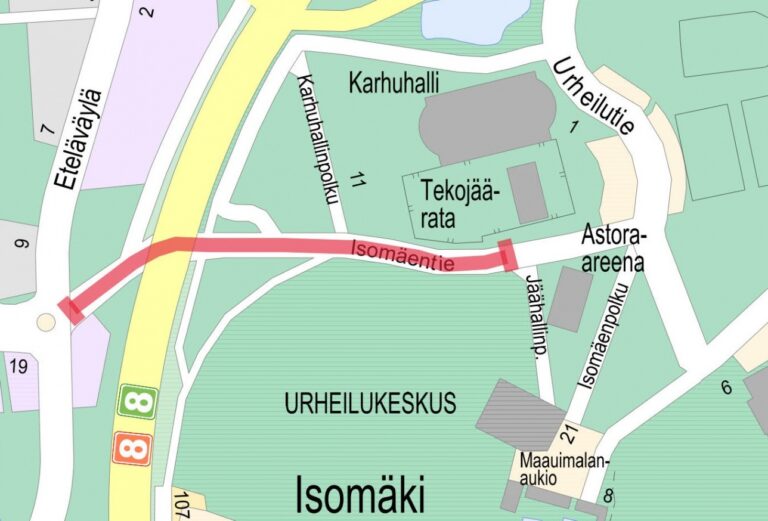 karttakuva isomäen alueen työmaan sijainnista