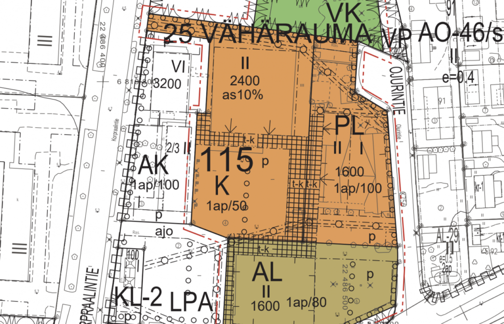 Kartalla esitetty kaavaehdotus (osa)