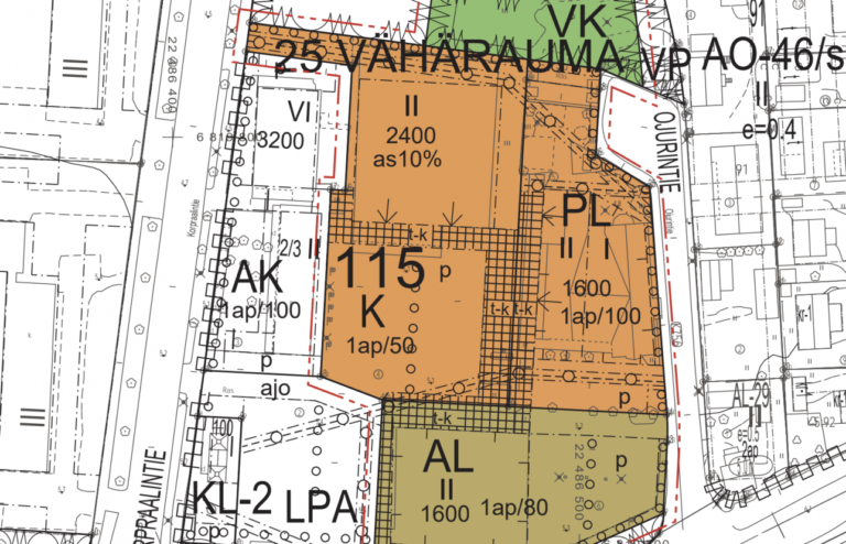 Kartalla esitetty kaavaehdotus (osa)