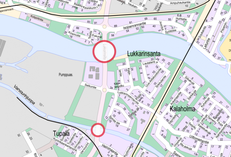 Karttakuva siltojen työmaa-alueesta