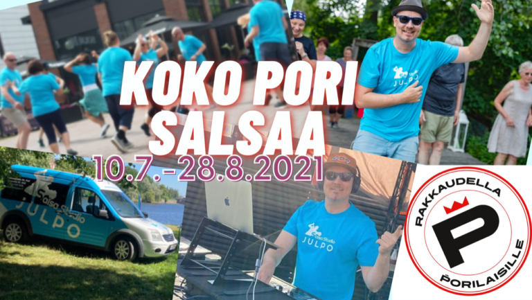 Mainos salsatanssitapahtumasta, kuvassa ihmiset tanssimassa