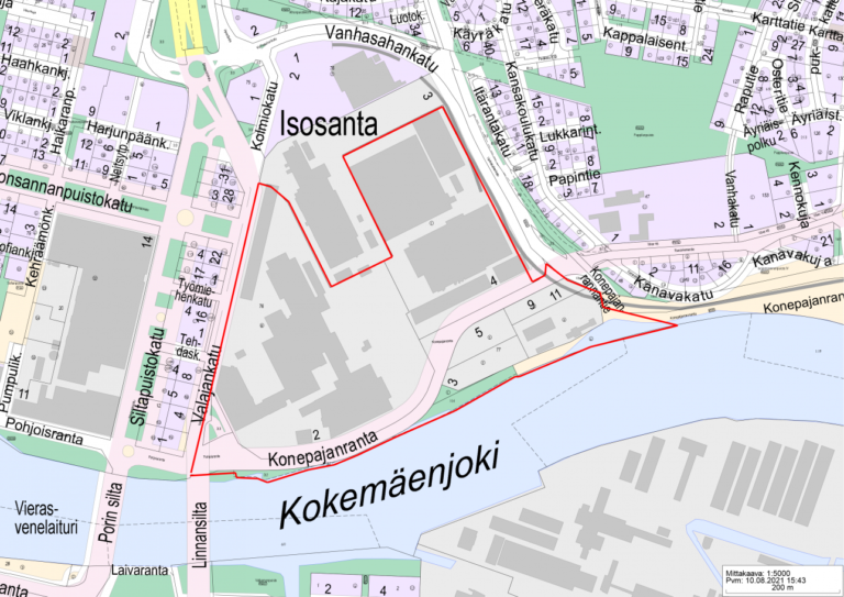 Karttakuva Konepajanrannan asemakaavasta
