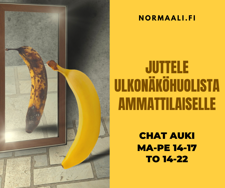 Kuvassa banaani peilin edessä