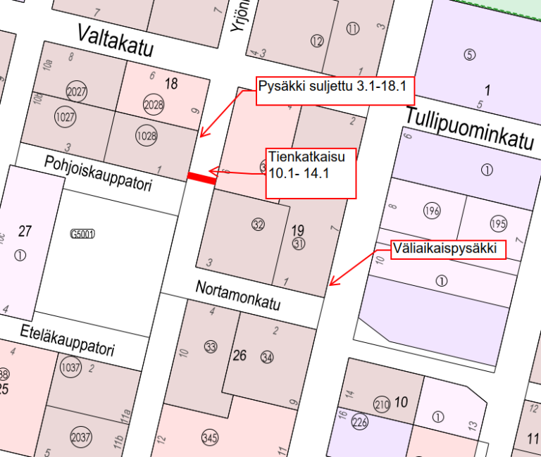 Kartta Porin torin liikennejärjestelyistä