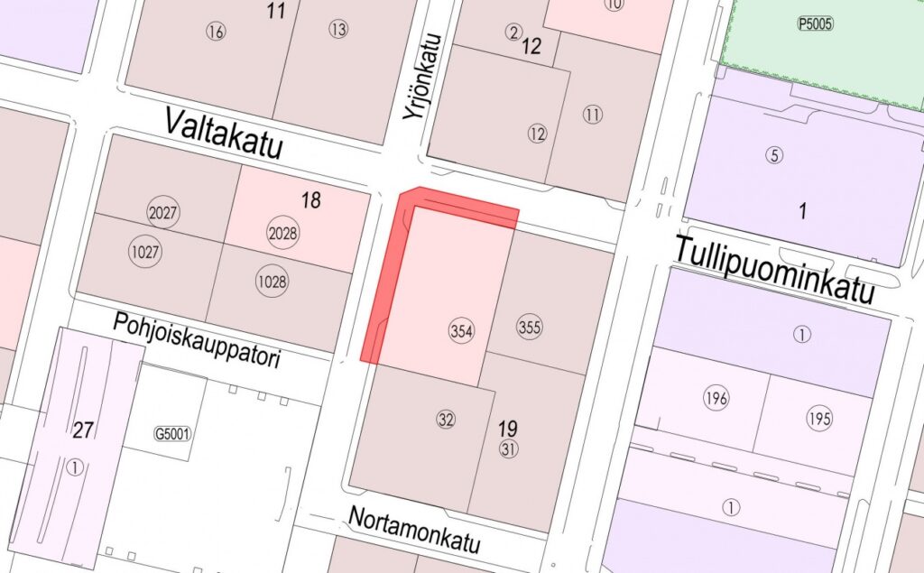 karttakuva Valtakadun suljettavasta kaistasta