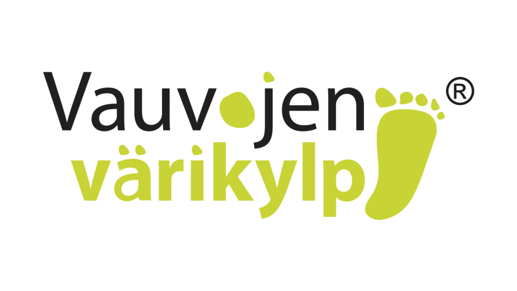 Vauvojen värikylpy® -logo, jossa y-kirjain on korvattu kuvalla jalkapohjasta varpaineen.