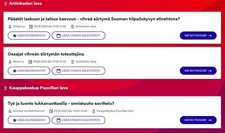 Kuvakaappaus SuomiAreenan verkkosivuista