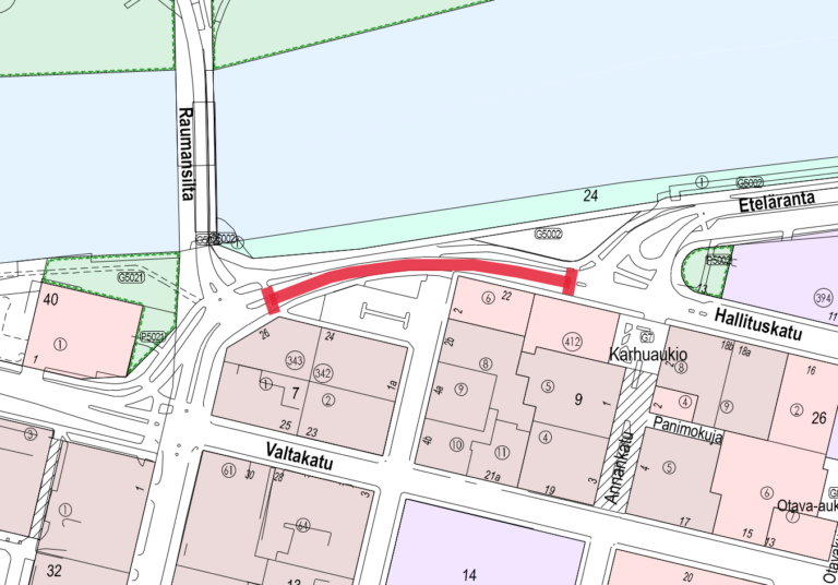 Karttakuva Hallituskadun liikennejärjestelyistä lokakuussa 2023