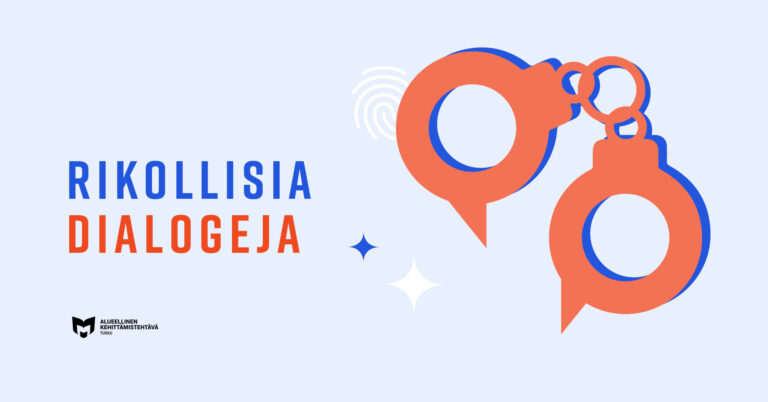 Kuva, jossa käsiraudat ja teksti "Rikollisia dialogeja"