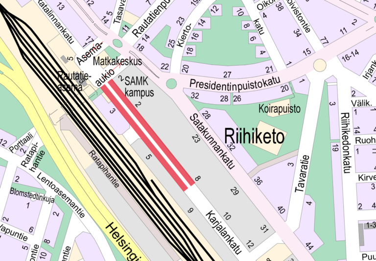 Karttakuva kunnostettavasta osuudesta Karjalankadulla