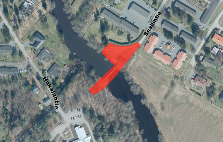 Karttakuva Noormarkun kävelysillan työmaa-alueesta