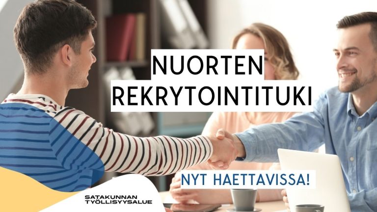 Kättelevät ihmiset ja päällä teksti nuorten rekrytointituki nyt haettavissa