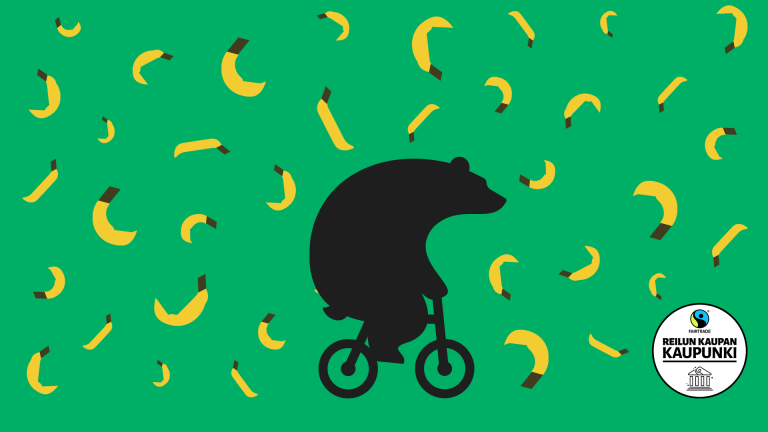 Polkupyörää polkeva Porin brändikarhu